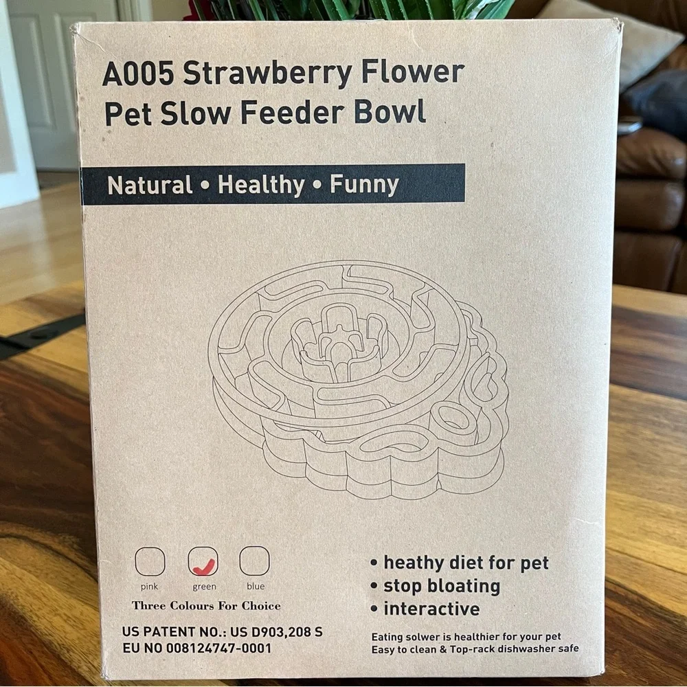 NIB Lime Green Strawberry Flower Pet Slow Feeder Bowl